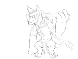 Size: 972x733 | Tagged: anthro, beckoning, collar, derpibooru import, diamond dog, diamond dog oc, digitigrade anthro, lineart, monochrome, oc, ponytail, safe, sketch, solo, unofficial characters only