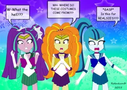 Size: 3035x2150 | Tagged: safe, artist:robukun, derpibooru import, adagio dazzle, aria blaze, sonata dusk, equestria girls, parody, realzies, sailor moon, sailor scout