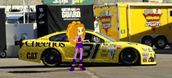 Size: 4752x2164 | Tagged: safe, derpibooru import, adagio dazzle, equestria girls, rainbow rocks, car, chevrolet, equestria girls in real life, nascar, photo, race, race track, racecar, racing, ryan newman, solo, the dazzlings, vector