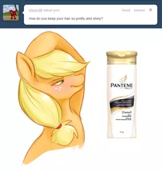 Size: 656x693 | Tagged: applejack, ask, derpibooru import, safe, shampoo, solo, source needed, tumblr