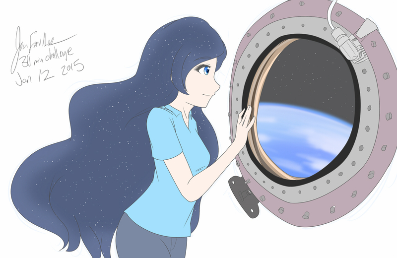 Size: 1280x832 | Tagged: 30 minute art challenge, artist:jonfawkes, astronaut, derpibooru import, human, humanized, international space station, planet, princess luna, safe, solo, space, space station