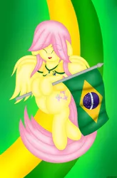 Size: 2300x3500 | Tagged: artist:jcace, brazil, clothes, derpibooru import, flag, fluttershy, jersey, safe, slowpoke, solo