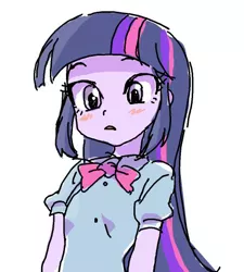 Size: 480x534 | Tagged: safe, artist:baekgup, derpibooru import, twilight sparkle, equestria girls, blushing, simple background, solo