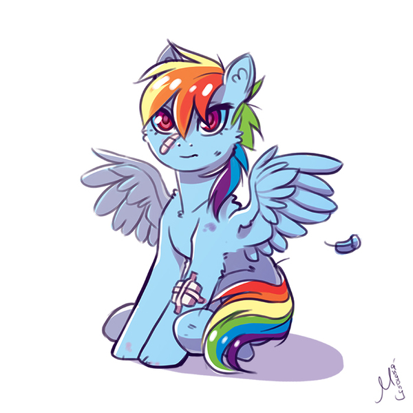 Size: 700x700 | Tagged: artist:margony, bandage, bandaid, derpibooru import, female, filly, filly rainbow dash, rainbow dash, safe, solo, younger