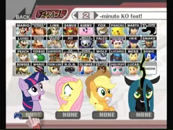 Size: 640x480 | Tagged: safe, artist:midnight-cobra, derpibooru import, edit, applejack, fluttershy, queen chrysalis, twilight sparkle, changeling, changeling queen, earth pony, fox, jigglypuff, lucario, pegasus, pikachu, pony, unicorn, yoshi, fanfic, bowser, captain falcon, crossover, diddy kong, donkey kong, falco lombardi, fanfic art, fanfic cover, female, fox mccloud, frown, ganondorf, glare, glowing horn, gritted teeth, horn, ice climbers, ike, king dedede, kirby, kirby (character), link, looking at you, lucas, luigi, mare, mario, marth, meta knight, mr. game & watch, naked snake, ness, olimar, parody, pit (kid icarus), pokémon trainer, princess peach, princess zelda, r.o.b., robotic operating buddy, roster, samus aran, scared, sheik, smirk, solid snake, sonic the hedgehog, sonic the hedgehog (series), star fox, super mario bros., super smash bros., super smash bros. brawl, the legend of zelda, toon link, unicorn twilight, wario, wide eyes, wolf o'donnell