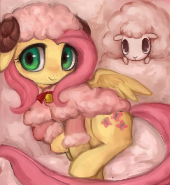 Size: 557x607 | Tagged: artist:kei05, derpibooru import, fluttersheep, fluttershy, pixiv, safe, sheep, solo, tiny ewes