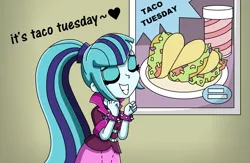 Size: 1265x827 | Tagged: safe, artist:drinkyourvegetable, derpibooru import, sonata dusk, equestria girls, rainbow rocks, scene interpretation, solo, sonataco, taco, taco tuesday