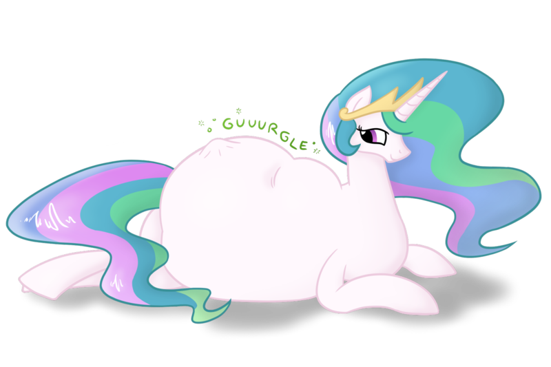 Size: 1280x853 | Tagged: artist:irateliterate, belly, big belly, derpibooru import, digestion, female, fetish, princess celestia, princess luna, princess vorestia, questionable, side, simple background, solo, solo female, stomach noise, transparent background, vore