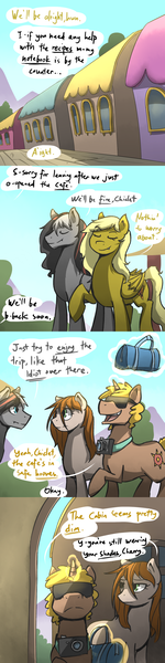 Size: 950x3800 | Tagged: artist:stupidyou3, ask ponyville hunters, comic, derpibooru import, friendship express, magic, oc, oc:cherry, oc:chiclet, oc:heartfire, oc:kestral, safe, sunglasses, telekinesis, train, tumblr, unofficial characters only