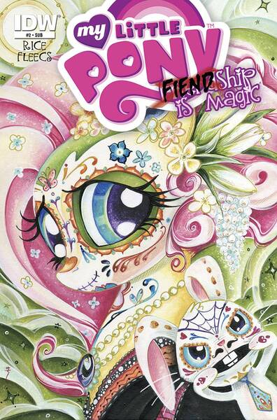 Size: 791x1200 | Tagged: safe, artist:sararichard, derpibooru import, idw, angel bunny, fluttershy, cover, dia de los muertos, idw advertisement