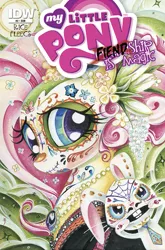 Size: 791x1200 | Tagged: safe, artist:sararichard, derpibooru import, idw, angel bunny, fluttershy, cover, dia de los muertos, idw advertisement