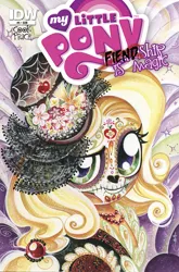 Size: 791x1200 | Tagged: safe, artist:sararichard, derpibooru import, idw, applejack, alternate costumes, alternate hairstyle, cover, dia de los muertos, idw advertisement, manzana de la muerte, sugar skull