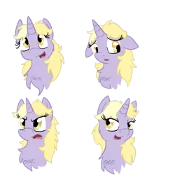 Size: 1024x1024 | Tagged: safe, artist:usagi-zakura, derpibooru import, dinky hooves, pony, unicorn, angry, bust, chest fluff, expressions, female, filly, floppy ears, open mouth, portrait, sad, signature, simple background, solo, transparent background