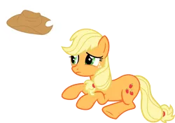 Size: 3499x2460 | Tagged: safe, artist:porygon2z, derpibooru import, applejack, earth pony, pony, applejack's hat, cowboy hat, female, hat, hatless, mare, missing accessory, sad, simple background, solo, thought bubble, transparent background, vector