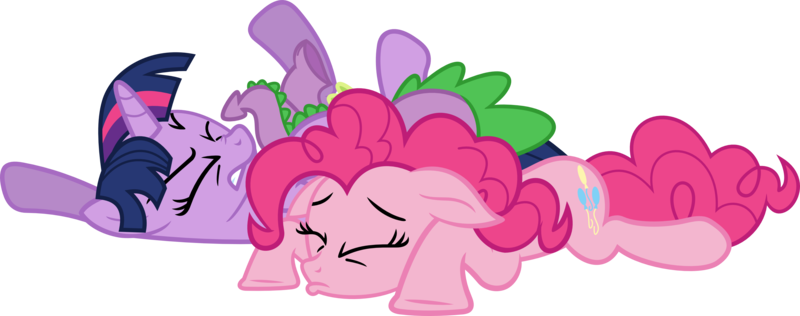 Size: 3575x1414 | Tagged: artist:porygon2z, derpibooru import, eyes closed, gritted teeth, on back, pile, pinkie pie, pony pile, pouting, prone, safe, simple background, spike, transparent background, twilight sparkle, vector