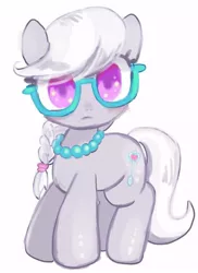 Size: 437x600 | Tagged: safe, artist:susu, derpibooru import, silver spoon, earth pony, pony, cute, female, filly, glasses, jewelry, looking at you, necklace, silverbetes, solo