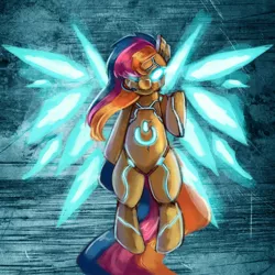 Size: 900x900 | Tagged: artist:checkerboardazn, babscon, babscon mascots, derpibooru import, oc, oc:golden gates, roboticization, safe, solo, unofficial characters only