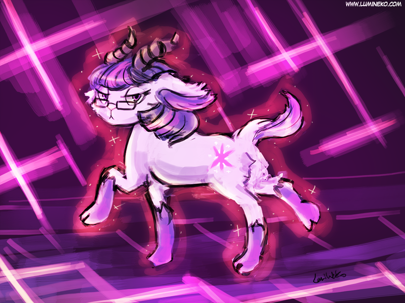 Size: 960x720 | Tagged: 30 minute art challenge, artist:lumineko, derpibooru import, glasses, goat, goatified, looking at you, raised hoof, safe, solo, species swap, twigoat, twilight sparkle