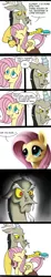 Size: 989x5339 | Tagged: safe, artist:wolverfox, derpibooru import, discord, fluttershy, angry, annoyed, brush, brushie, brushing, brushing tail, close-up, comic, cute, discute, eyes closed, floppy ears, frown, glare, grin, grumpy, image, madorable, png, prone, puppy dog eyes, shyabetes, smiling, unamused, watch