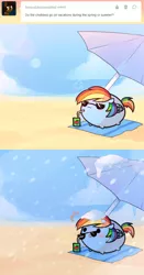 Size: 502x955 | Tagged: safe, artist:pekou, derpibooru import, rainbow dash, ask my little chubbies, ask, chubbie, comic, juice box, snow, snowfall, sunglasses, tumblr, umbrella