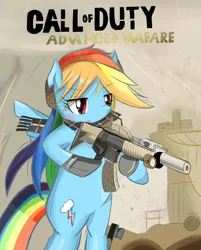 Size: 1444x1800 | Tagged: artist:timorikawa, call of duty, clothes, derpibooru import, gun, misspelling, pixiv, rainbow dash, safe, scarf, solo