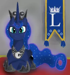 Size: 900x958 | Tagged: artist:infrasonicman, banner, derpibooru import, looking at you, princess luna, prone, safe, solo