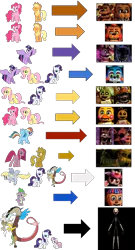 Size: 1083x2000 | Tagged: safe, derpibooru import, applejack, discord, fluttershy, pinkie pie, rainbow dash, rarity, spike, sweetie belle, twilight sparkle, twilight sparkle (alicorn), alicorn, pony, animatronic, balloon boy, bonnie, chica, comparison, female, five nights at freddy's, five nights at freddy's 2, foxy, freddy fazbear, golden applejack, golden freddy, mangle, mare, marionette, pinkamena diane pie, puppet, toy bonnie, toy chica, toy freddy