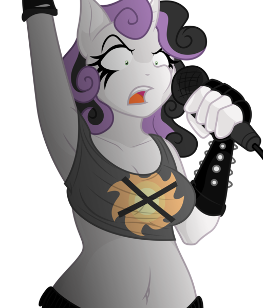 Size: 10398x12187 | Tagged: absurd resolution, anthro, armpits, artist:drbdnv, artist:gray-gold, belly button, bullet belt, clothes, metal belle, midriff, safe, sports bra, sweetie belle