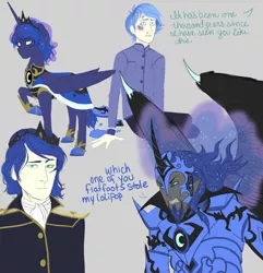 Size: 1948x2022 | Tagged: artist:fiona, darkhorse knight, horned humanization, human, humanized, life of crime, lunar trinity, nightmare moon, prince artemis, princess luna, reference, rule 63, s1 luna, safe, spongebob squarepants