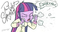 Size: 1904x1064 | Tagged: safe, artist:silverwing, artist:sudosnz, derpibooru import, edit, twilight sparkle, equestria girls, adorkable, clothes, cute, dork, messy, pajamas, sneezing, sneezing fetish, solo, spray, tissue