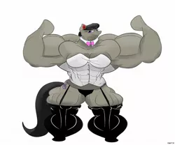 Size: 2014x1678 | Tagged: safe, artist:furrymusclegrowthfan, derpibooru import, octavia melody, anthro, earth pony, bowtie, bulk, bulky, clothes, corset, fetish, flexing, giant pony, huge, musclebeast, muscle fetish, muscles, my muscle pony, octveinia, stockings, the incredible hulk