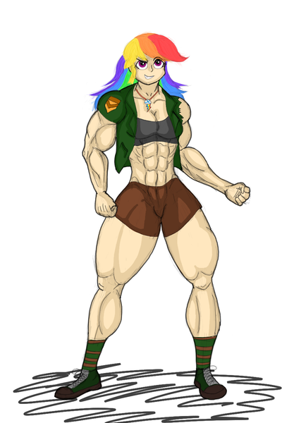 Size: 853x1280 | Tagged: abs, artist:pandatarius, color, combat, cutie mark, derpibooru import, fit, human, humanized, midriff, military uniform, muscles, rainbow dash, rainbuff dash, safe