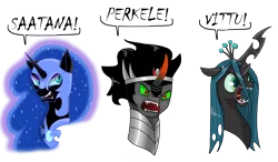 Size: 3600x2100 | Tagged: angry, antagonist, artist:sadlylover, derpibooru import, finnish, group, king sombra, nightmare moon, queen chrysalis, safe, simple background, transparent background, vulgar