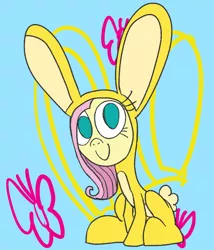 Size: 828x968 | Tagged: artist:mr. rottson, bunny costume, clothes, derpibooru import, fluttershy, rabbit, safe, sit, sitting, solo