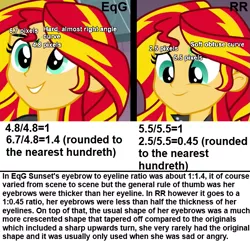 Size: 623x600 | Tagged: safe, derpibooru import, sunset shimmer, equestria girls, rainbow rocks, angle, chart, comparison, comparison chart, eyebrows, math, overanalyzing, they did the math