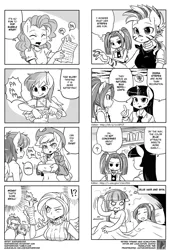 Size: 900x1320 | Tagged: 4koma, afterglow, ambiguous facial structure, anthro, applejack, aria blaze, arisona, artist:shepherd0821, between breasts, big breasts, blue, breast envy, breasts, bubble wrap, busty applejack, busty fluttershy, busty sonata dusk, cleavage, comic, delicious flat chest, derpibooru import, earring, facts, female, fluttershy, insect, jewelry, lesbian, midriff, pinkie pie, rainbow dash, rainbow flat, shipping, sonata dusk, stripes, suggestive, the stare, translation, tube top, twilight sparkle, twisting, zebra, zecora