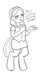 Size: 399x703 | Tagged: artist:daily, clothes, derpibooru import, monochrome, oc, oc:mumble, offspring, parent:pinkie pie, safe, satyr, skirt, solo, unofficial characters only