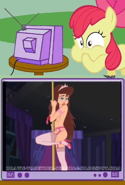 Size: 690x1021 | Tagged: apple bloom, derpibooru import, drawn together, exploitable meme, meme, obligatory pony, princess clara, suggestive, tv meme