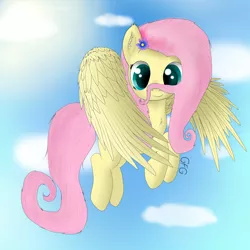 Size: 1000x1000 | Tagged: safe, artist:goforgold, derpibooru import, fluttershy, pegasus, pony, flying, moustache, sky, solo