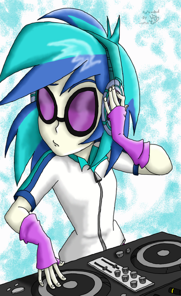 Size: 792x1296 | Tagged: safe, artist:davidsfire, artist:lunchie, derpibooru import, vinyl scratch, equestria girls, rainbow rocks, credits, solo, turntable