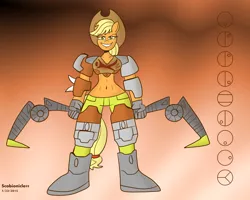 Size: 5000x4000 | Tagged: absurd resolution, anthro, applejack, armor, artist:scobionicle99, belly button, bionicle, crossover, derpibooru import, lego, midriff, pohatu, safe, solo, unconvincing armor, weapon