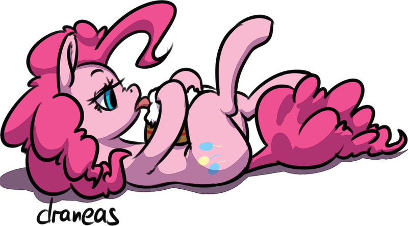 Size: 985x545 | Tagged: suggestive, artist:draneas, derpibooru import, pinkie pie, cake, hug, licking, simple background, solo, tongue out, white background