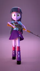 Size: 1080x1920 | Tagged: safe, artist:borickrut, artist:creatorofpony, derpibooru import, twilight sparkle, equestria girls, /mlp/, 3d, 3d model, blender, bow, clothes, dragunov svd, female, gun, leg warmers, optical sight, rifle, shirt, shoes, skirt, sniper rifle, solo, weapon