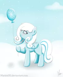 Size: 754x923 | Tagged: artist:mariex911x, balloon, cloud, cloudy, derpibooru import, oc, oc:snowdrop, safe, snow, snowfall, unofficial characters only