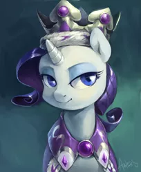 Size: 1203x1474 | Tagged: safe, artist:audrarius, derpibooru import, princess platinum, rarity, pony, unicorn, bedroom eyes, female, mare, portrait, smiling, solo, three quarter view