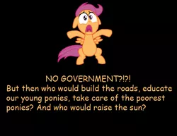 Size: 792x612 | Tagged: background pony strikes again, comic sans, drama bait, government, mouthpiece, safe, satire, scootaloo, shitposting, statism, statist, who will build roads, youtube link