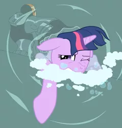 Size: 682x712 | Tagged: semi-grimdark, artist:scintillant-h, derpibooru import, twilight sparkle, pony, unicorn, bubble, deathstroke, drowning, female, floppy ears, imminent death, mare, one eye closed, slade, teen titans, underwater