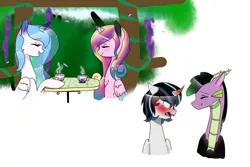 Size: 3000x2000 | Tagged: safe, artist:mlpfimcp, derpibooru import, oc, oc:arthur, oc:chaos, oc:lovely crystal, oc:solar eclipse, unofficial characters only, alicorn, hybrid, pony, alicorn oc, curved horn, interspecies offspring, magical gay spawn, magical lesbian spawn, offspring, parent:discord, parent:king sombra, parent:princess cadance, parent:princess celestia, parent:princess luna, parent:queen chrysalis, parent:shining armor, parent:spike, parents:cadalis, parents:dispike, parents:princest, parents:shiningsombra, product of incest, teacup
