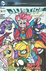 Size: 1205x1857 | Tagged: safe, artist:ponygoddess, derpibooru import, applejack, derpy hooves, fluttershy, pinkie pie, rainbow dash, rarity, twilight sparkle, pegasus, pony, app-el, aquaman, batman, batmare, crossover, dc comics, female, green lantern, justice league, mare, superman, supermare, the atom, the flash, wonder woman