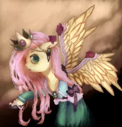 Size: 1243x1296 | Tagged: artist:klalaskaxd, clothes, crown, dress, fluttershy, safe